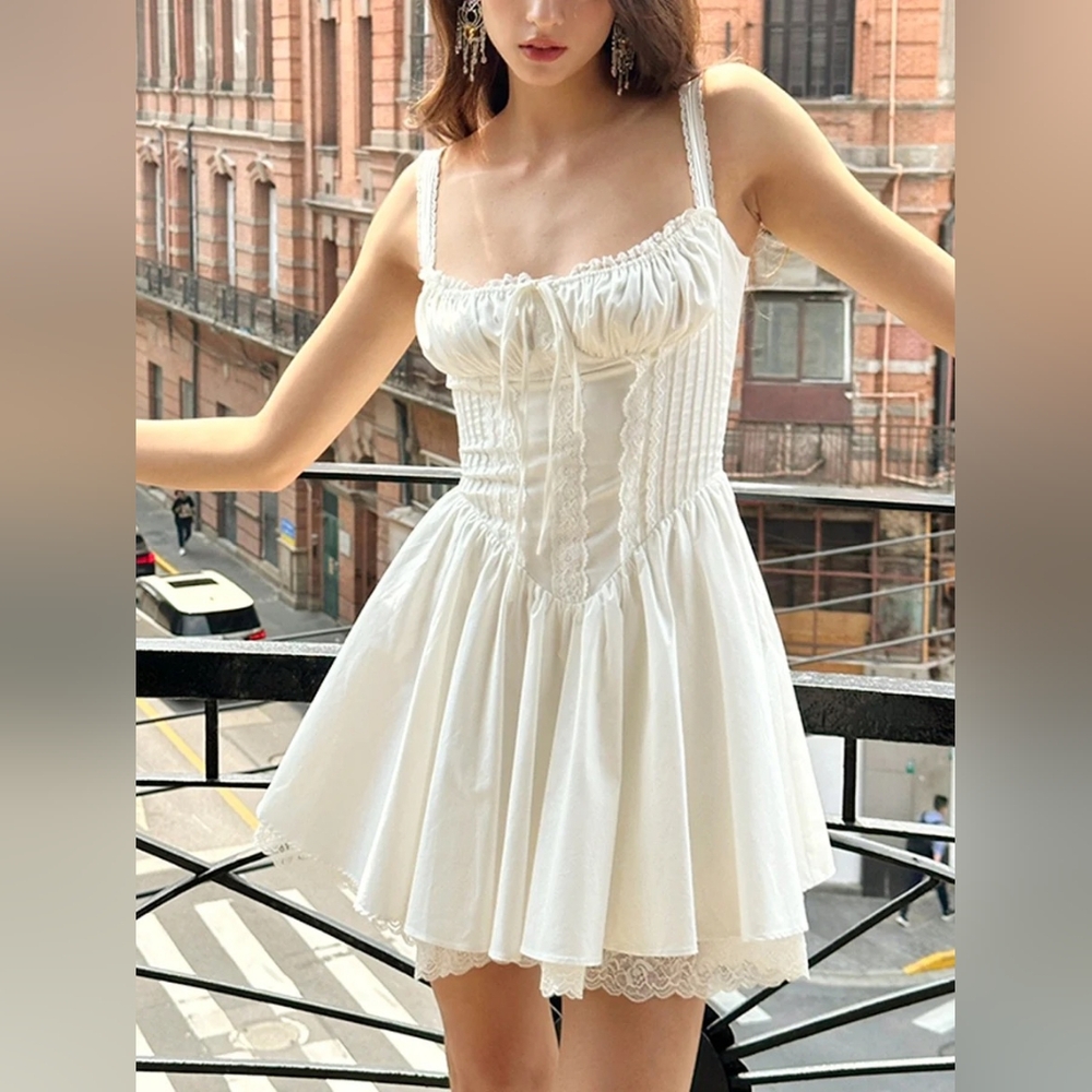 Commense Coastal Cowgirl Lace Trim Corset Lined Short Dress. Size Small